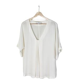 & Other Stories Ivory Cream  V-Neck Pleated Blouse Size 8